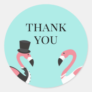 Sticker Rond Merci Flamant rose Mariage