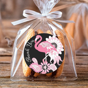 Sticker Rond Merci Flamingo Rose Noir Moderne