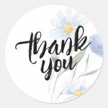 Merci Fleur Aquarelle Bleu Lavande Mignonne