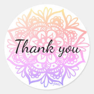 Sticker Rond Merci Fleur de Mandala Rose Violet Pastel