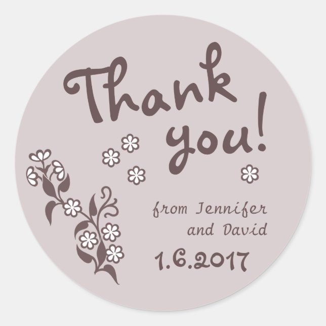 Sticker Rond Merci Fleur de mariage doux ou fête CC0663 (Devant)