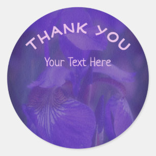 Sticker Rond Merci Fleur Iris Violet Personnalisé