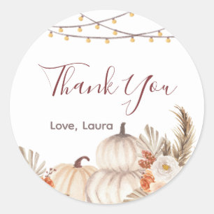 Sticker Rond Merci Fleur Rustique Citrouille Crème Blanche