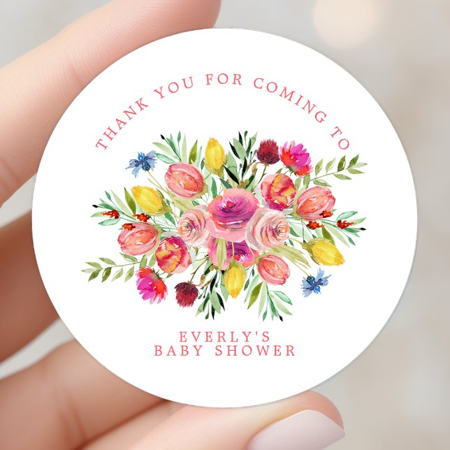 Sticker Rond Merci fleur sauvage de Baby shower Floral (Créateur téléchargé)