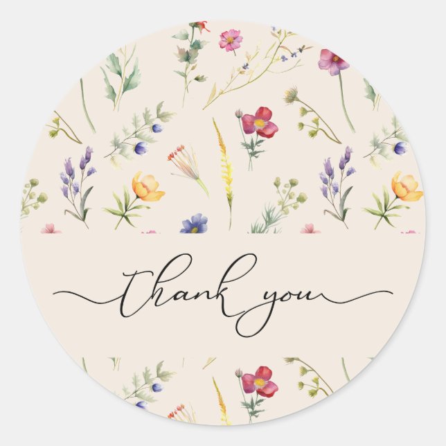 Sticker Rond Merci fleuri de printemps Fleur sauvage beige (Devant)