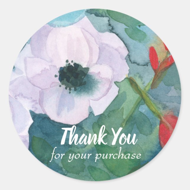 Sticker Rond Merci Fleurs Anémones Pour Votre Achat (Devant)