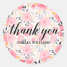 Sticker Rond Merci Fleurs roses