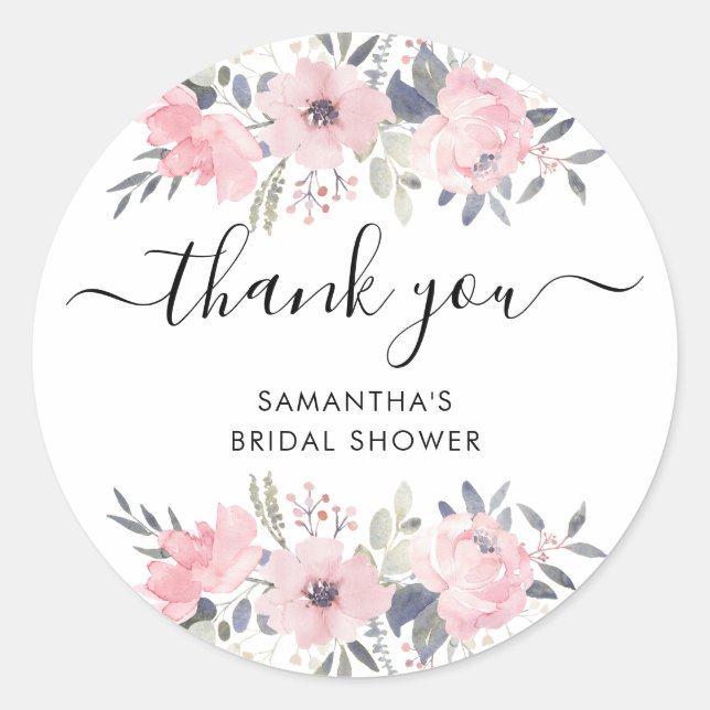 Sticker Rond Merci Fleurs Roses Aquarelle Script (Devant)