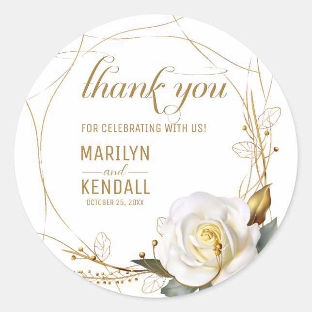 Sticker Rond Merci Floral bio rose or (Devant)