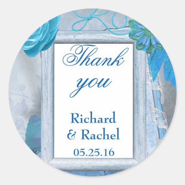 Sticker Rond Merci Floral Bleu (Devant)