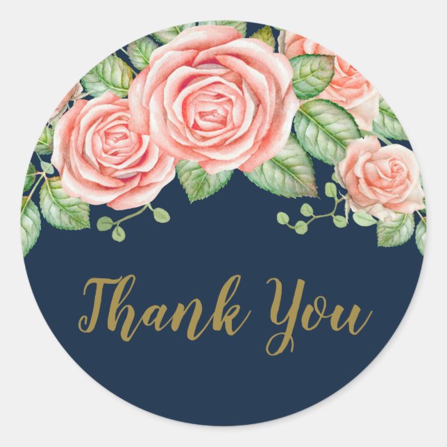Sticker Rond Merci floral bleu bleu marine (Devant)