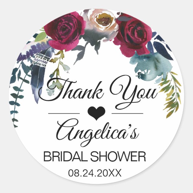Sticker Rond Merci Floral Bourgogne Mariage (Devant)
