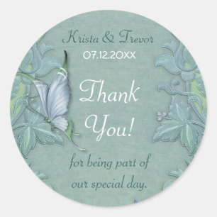 Sticker Rond Merci floral de vol papillon