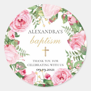 Sticker Rond Merci floral du Baptême