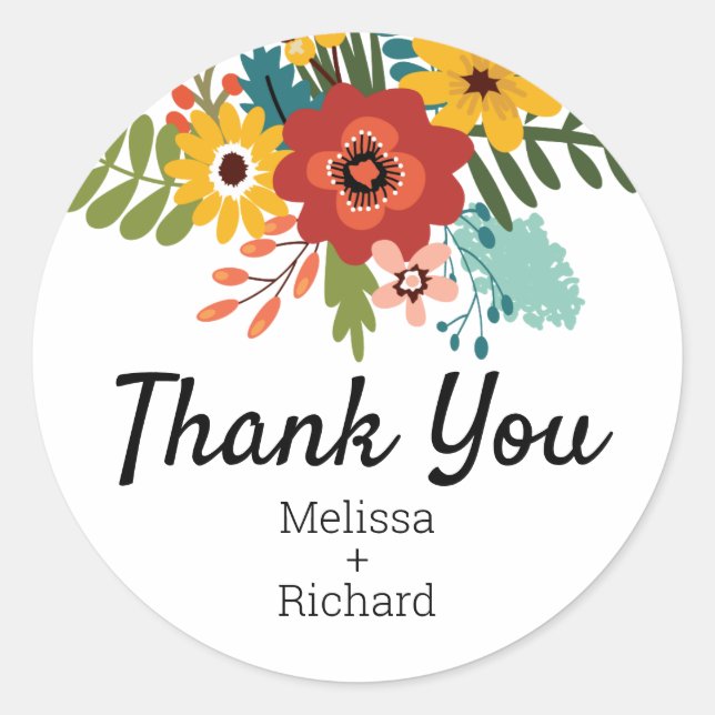 Sticker Rond Merci floral - Enveloppe Mariage (Devant)