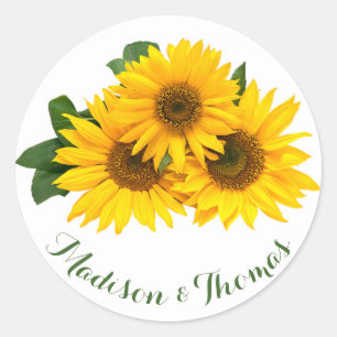 Sticker Rond Merci Floral Fleurs de soleil Jaune et Mariage ver