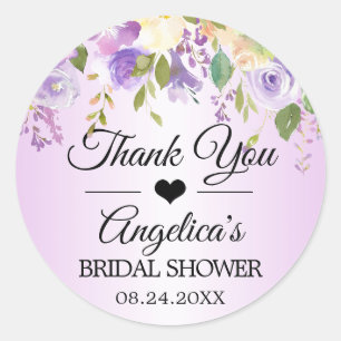 Sticker Rond Merci Floral Lavender Lilac Mariage nuptiale