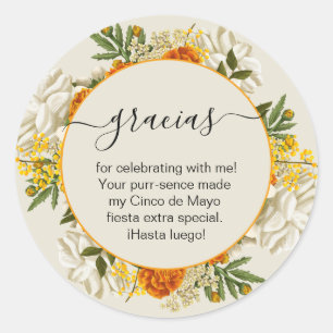 Sticker Rond Merci floral mexicain