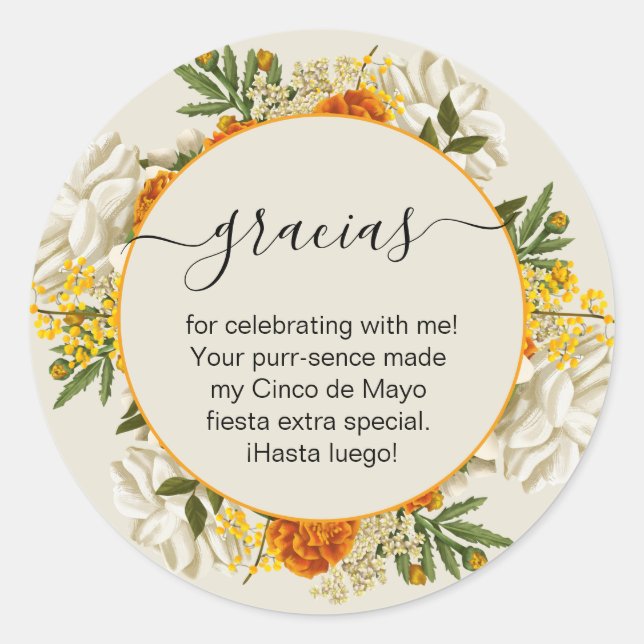 Sticker Rond Merci floral mexicain (Devant)