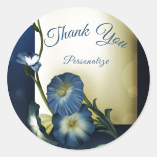 Sticker Rond Merci Floral Petunias bleu Personnaliser