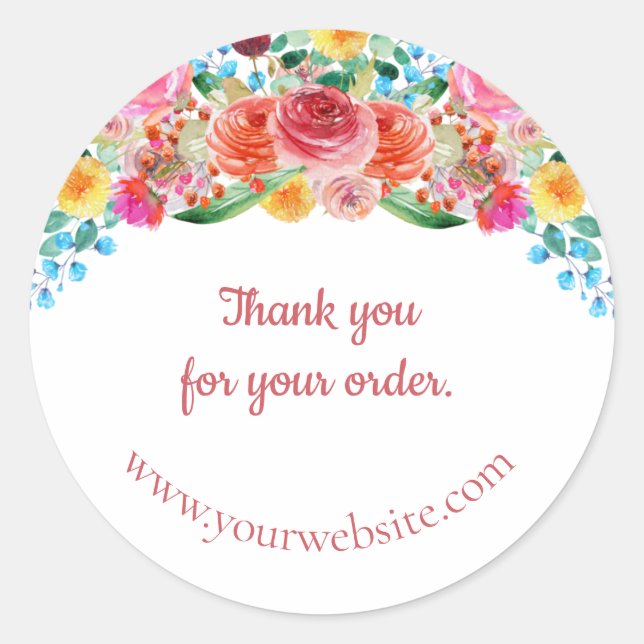 Sticker Rond Merci Floral Pour Votre Commande (Devant)