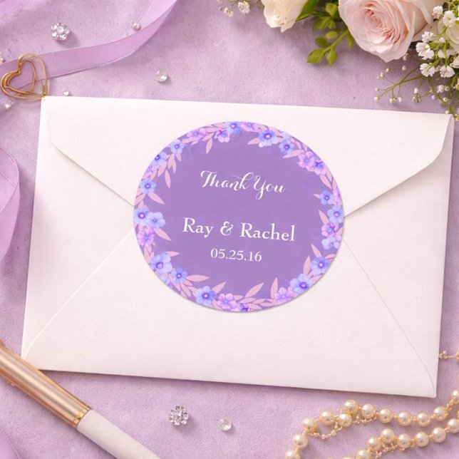 Sticker Rond Merci floral pourpre (Créateur téléchargé)