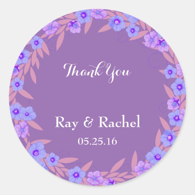 Sticker Rond Merci floral pourpre (Devant)