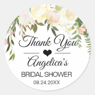 Sticker Rond Merci Floral rose Mariage ivoire