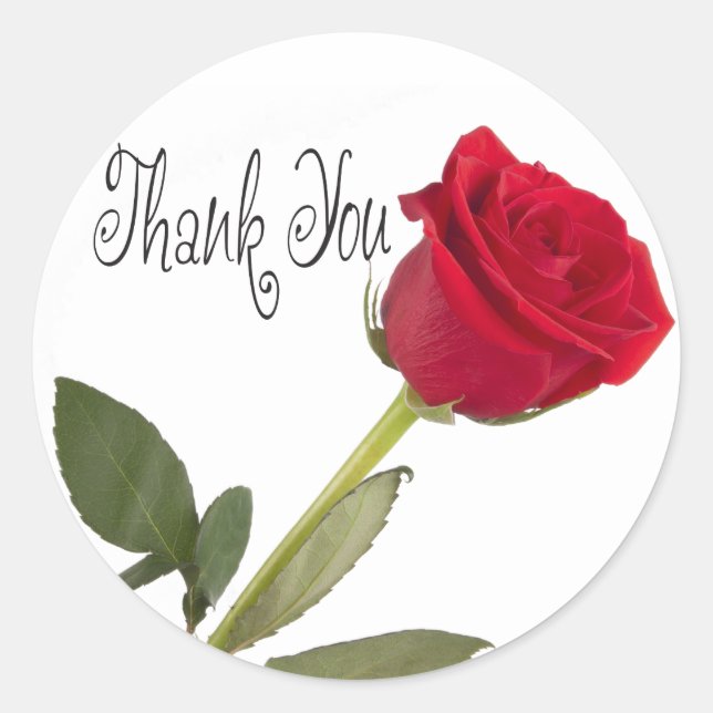 Sticker Rond Merci Floral Rose Rouge Noir & Blanc (Devant)