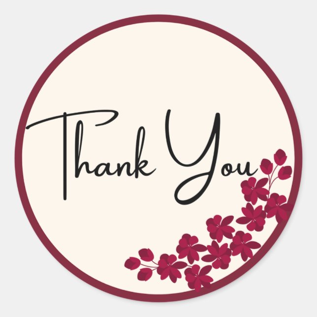 Sticker Rond merci floral round stiker rouge mariage annuasar (Devant)