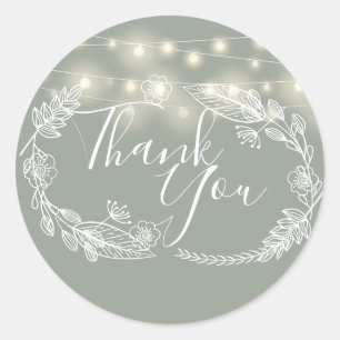 Sticker Rond Merci Floral Vert Sage