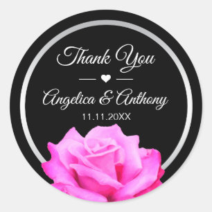 Sticker Rond Merci Fushia Rose Mariage rose chaud
