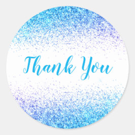 Sticker Rond Merci Glam Blue Parties scintillant Élégant Script
