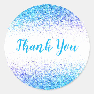 Sticker Rond Merci Glam Blue Parties scintillant Élégant Script