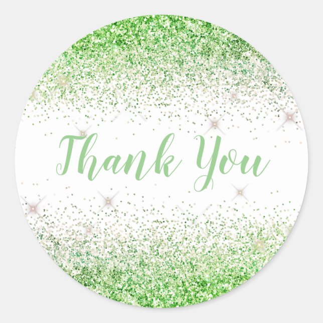 Sticker Rond Merci Glam Lime Parties scintillant Élégant Script (Devant)