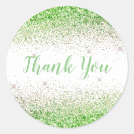 Sticker Rond Merci Glam Lime Parties scintillant Élégant Script