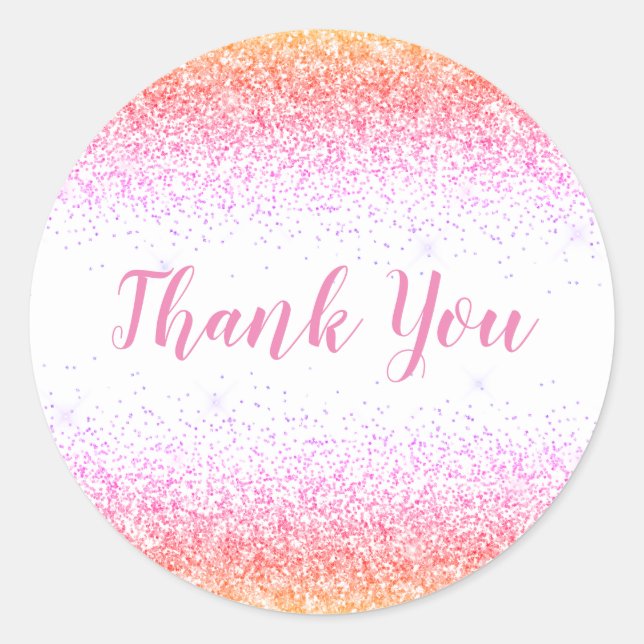 Sticker Rond Merci Glam Parties scintillant rose Élégant Script (Devant)