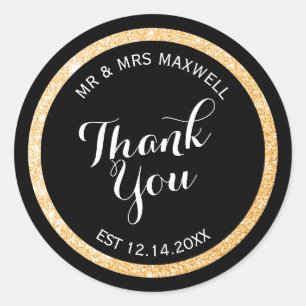 Sticker Rond Merci Gold et Parties scintillant noire personnali