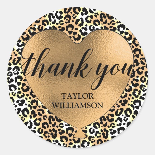 Sticker Rond Merci Gold Heart Balloon Leopard (Devant)