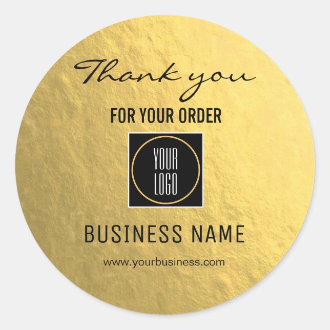 Sticker Rond Merci Gold Noir Ajouter LOGO Entreprise (Devant)