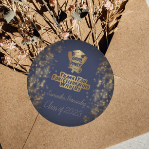 Sticker Rond Merci Gold Parties scintillant Marine Blue Graduat