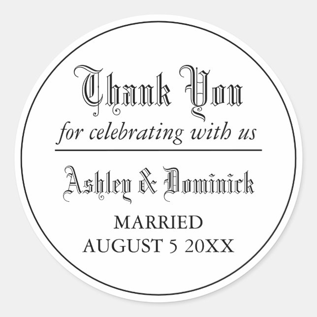 Sticker Rond Merci gothique Faveur mariage (Devant)