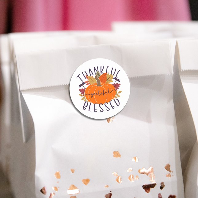 Sticker Rond Merci gracieux béni Citrouille de Thanksgiving (Créateur téléchargé)
