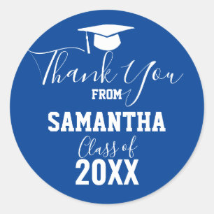 Sticker Rond Merci Graduation Party Favoriser bleu