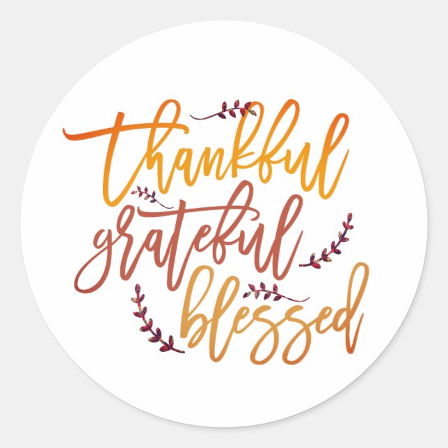 Sticker Rond Merci Grateful Blessé Thanksgiving Script (Devant)