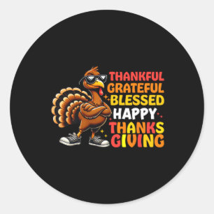Sticker Rond Merci Grateful Bon thanksgiving Turke
