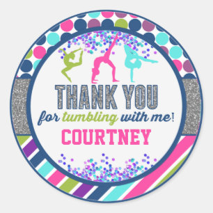 Sticker Rond Merci Gymnastique et fête d'anniversaire