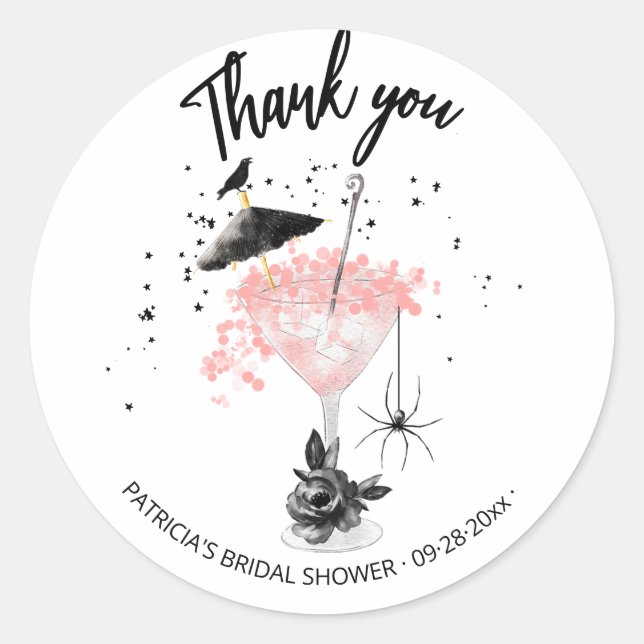 Sticker Rond Merci Halloween Cocktail Fête des mariées Classiqu (Devant)