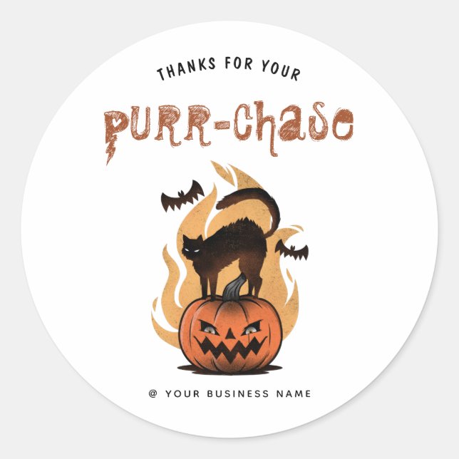 Sticker Rond merci halloween éffrayant automne chat pun (Devant)