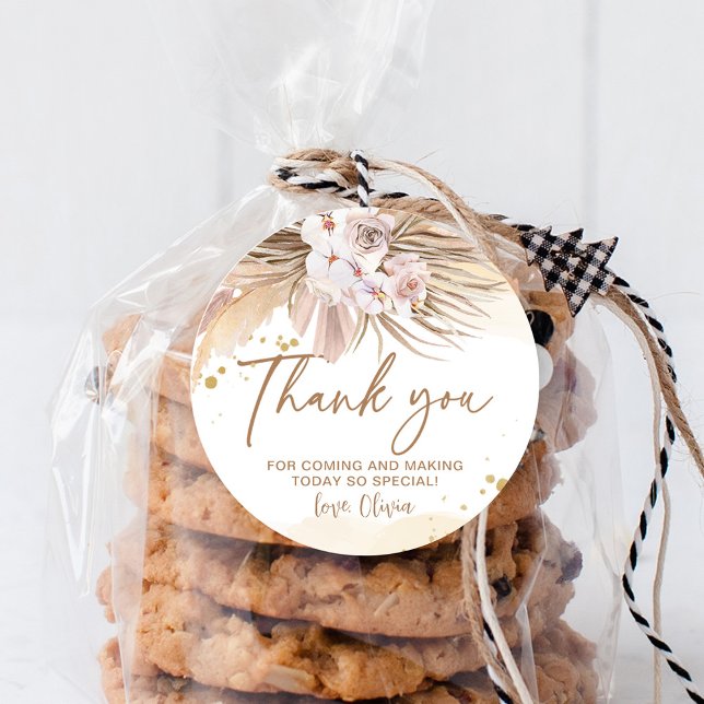 Sticker Rond Merci herbe de Pampas Boho (Créateur téléchargé)